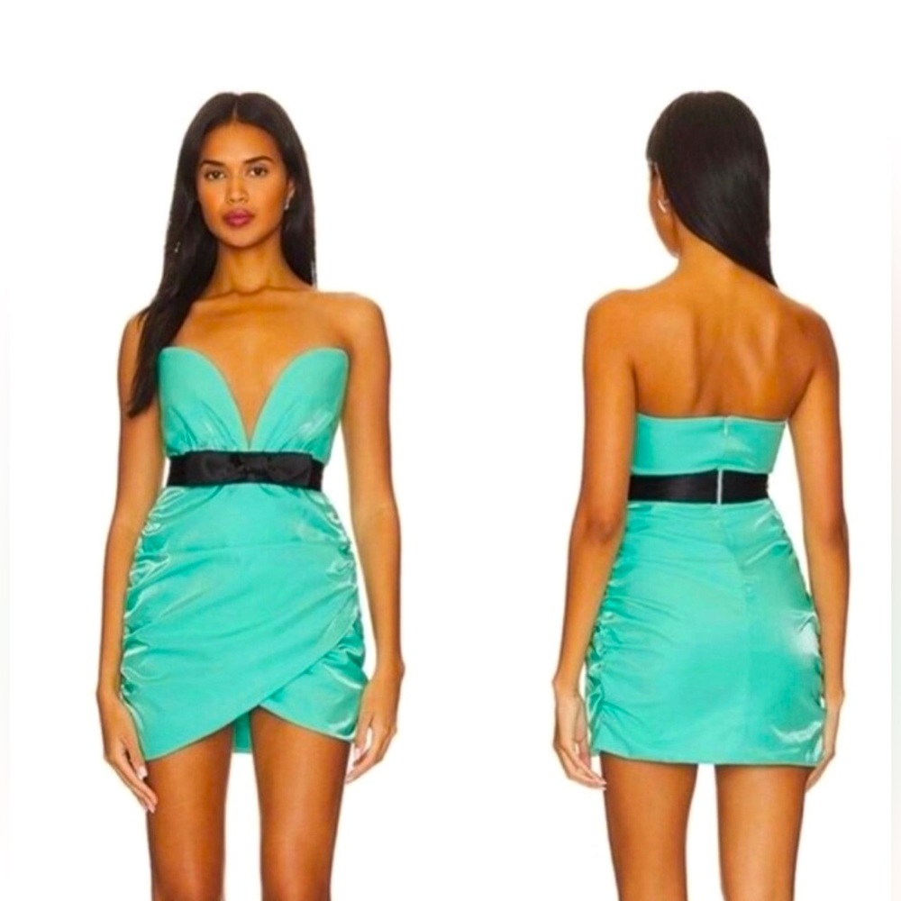 Revolve Superdown Lexi Sweetheart Mini Dress Womens Size XS Teal Black Bow